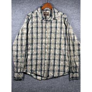 Wrangler Retro Pearl Snap Shirt Men's XL Beige/Black Plaid Paisley All-Over LS